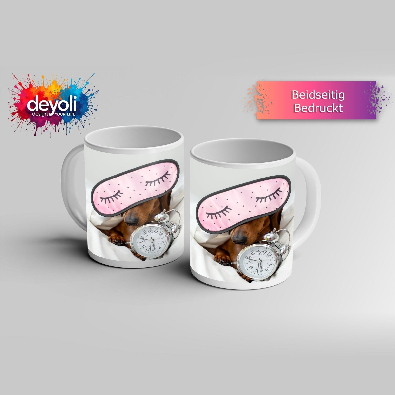 Motivtasse Dackel im Schlummer – der Wecker hat keine Chance. - deyoli