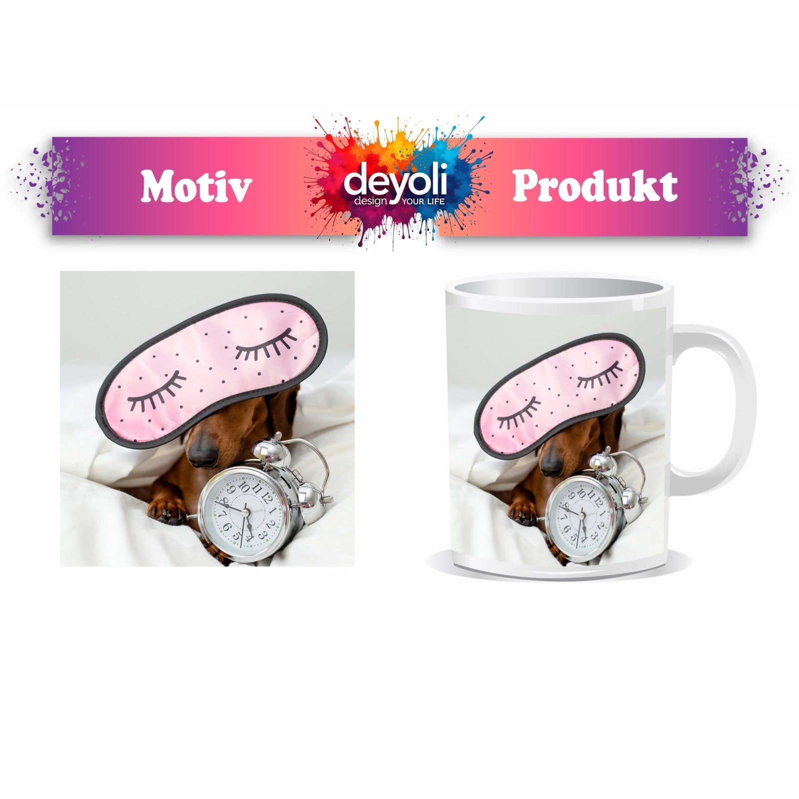Motivtasse Dackel im Schlummer – der Wecker hat keine Chance. - deyoli
