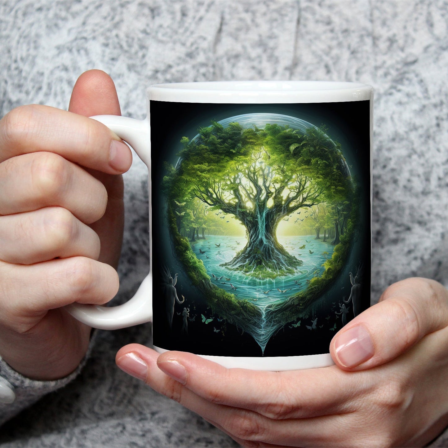 Motivtasse Der Lebensbaum strahlt in einer magischen Wasserwelt. - deyoli