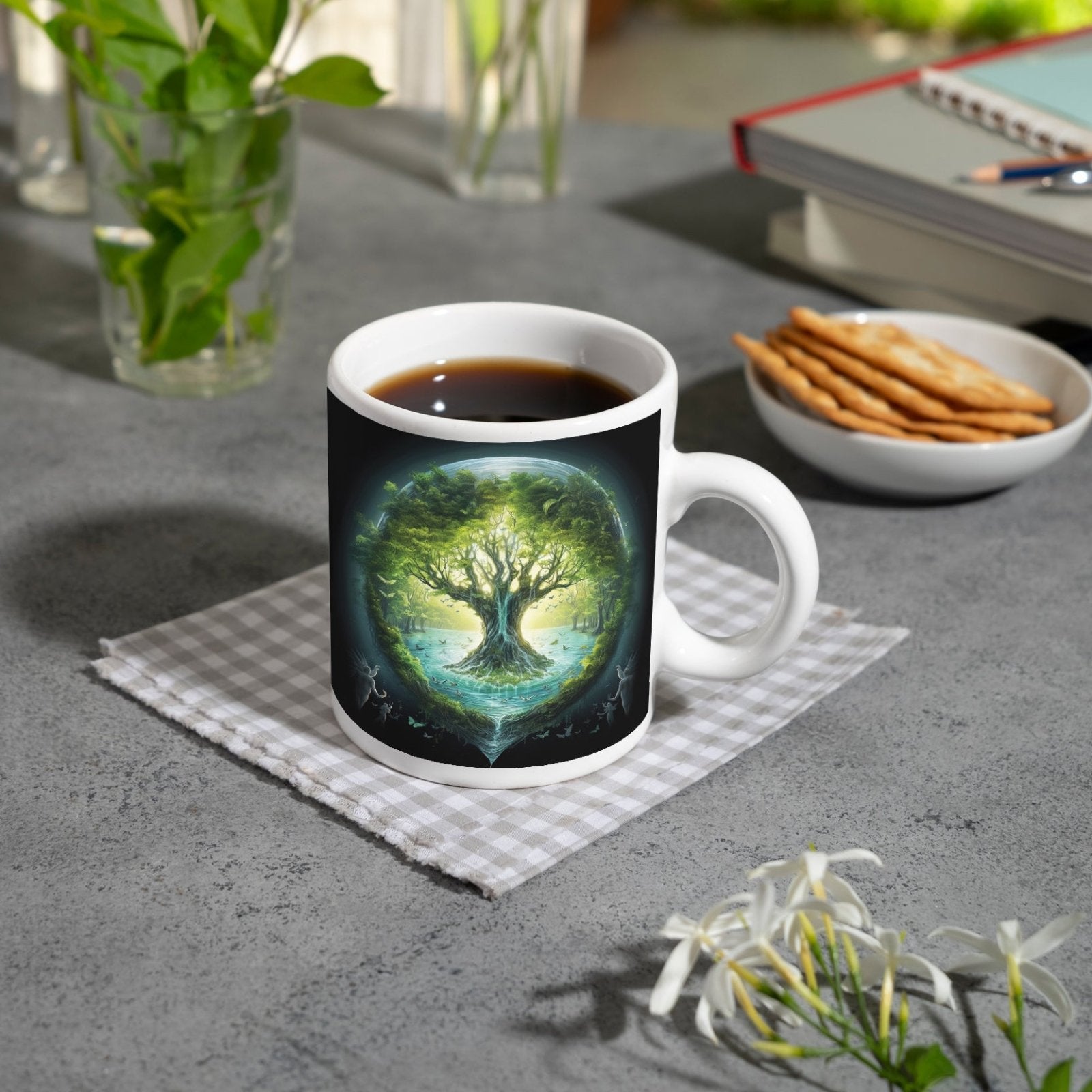 Motivtasse Der Lebensbaum strahlt in einer magischen Wasserwelt. - deyoli