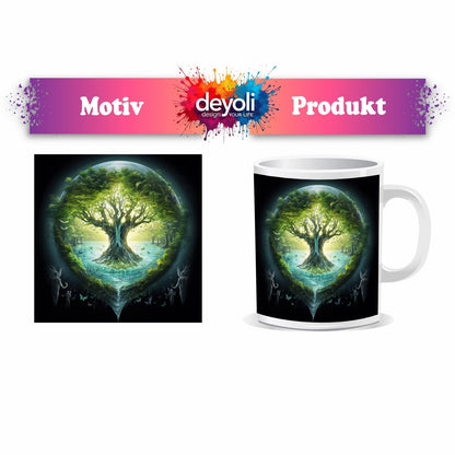 Motivtasse Der Lebensbaum strahlt in einer magischen Wasserwelt. - deyoli