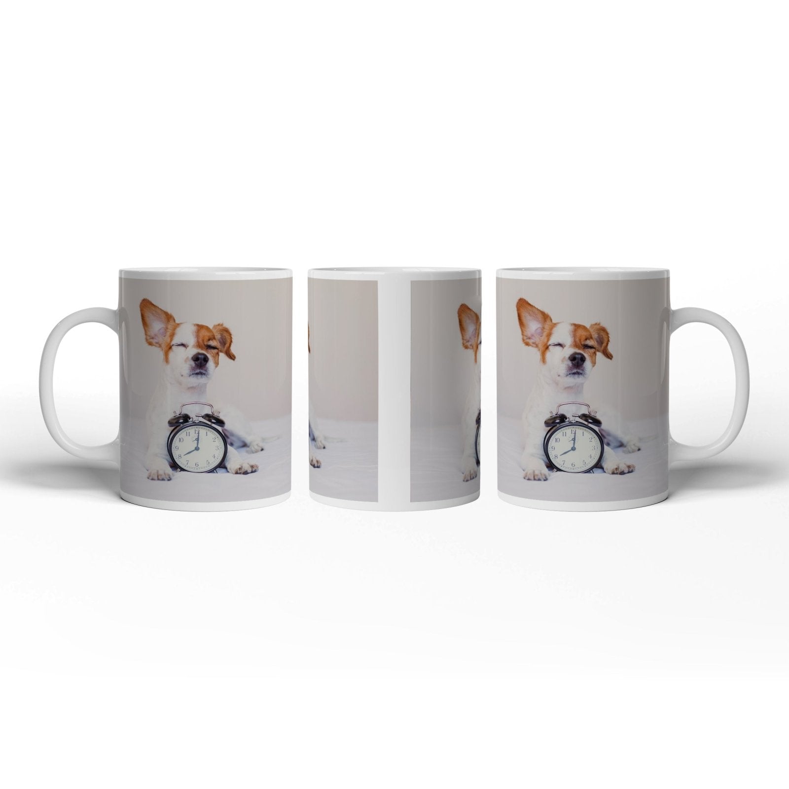 Motivtasse Der Wecker hat verloren – Hund genießt den Morgen. - deyoli