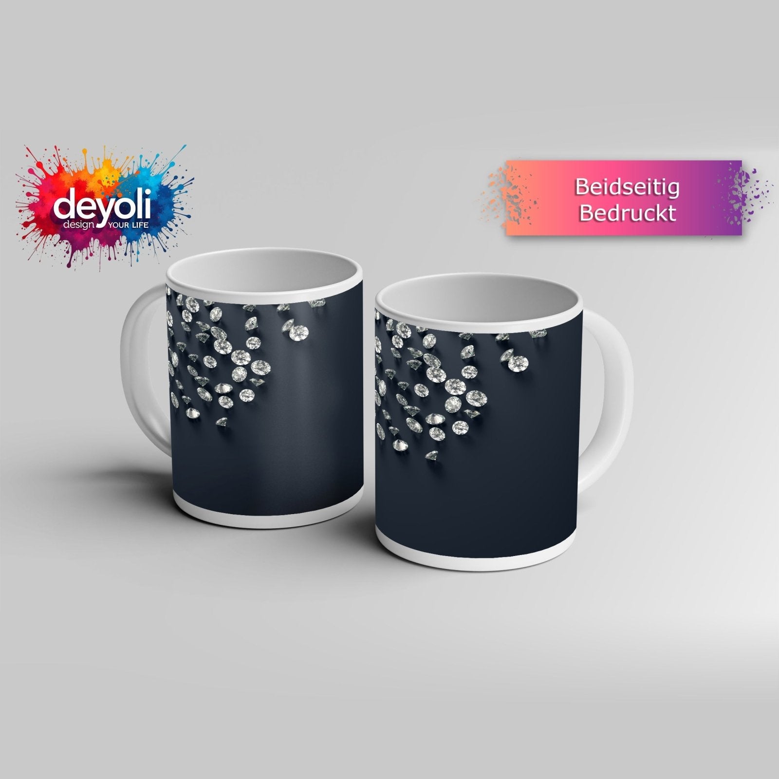 Motivtasse Diamanten auf Samt – funkelnde Stille im Raum. - deyoli