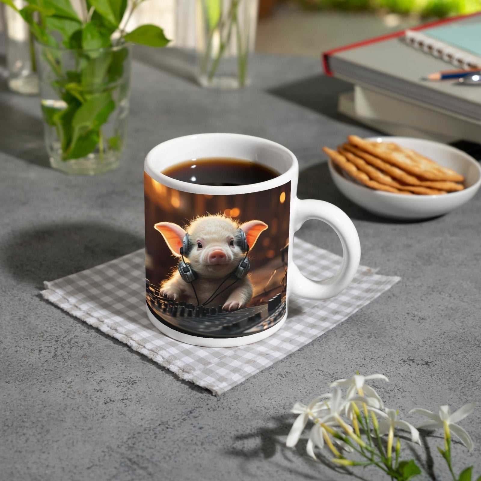 Motivtasse DJ - Ferkel – süßer Beat zwischen Chips und Knöpfen. - deyoli