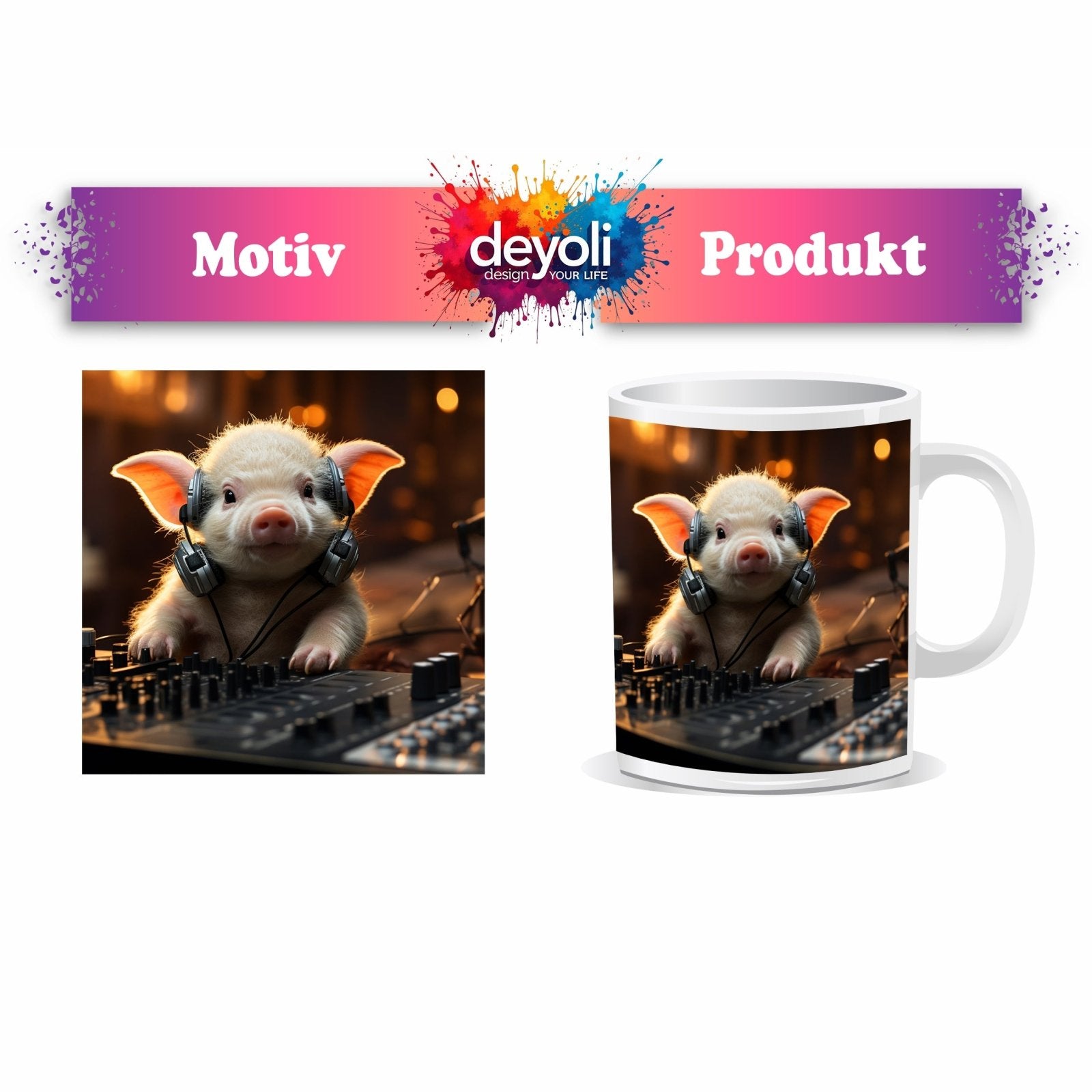 Motivtasse DJ - Ferkel – süßer Beat zwischen Chips und Knöpfen. - deyoli