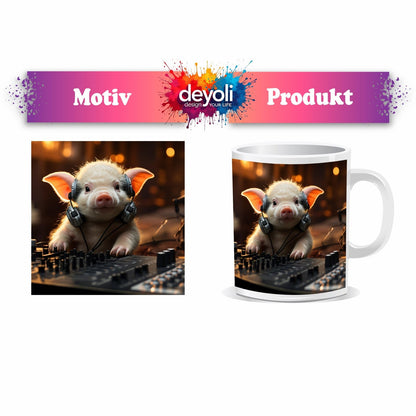 Motivtasse DJ - Ferkel – süßer Beat zwischen Chips und Knöpfen. - deyoli