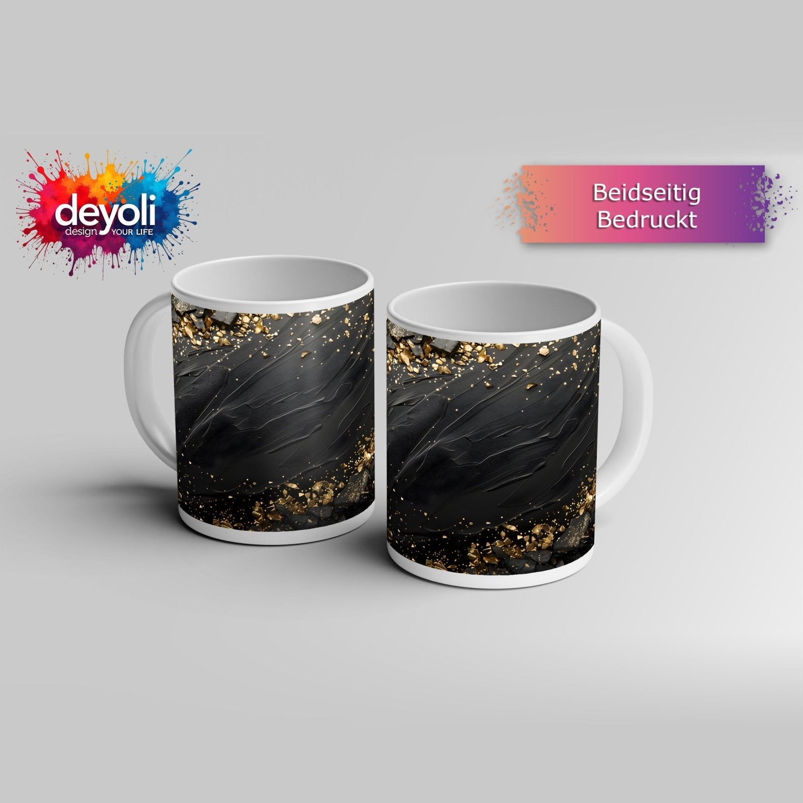 Motivtasse Dunkle Eleganz mit goldenen Splittern gekrönt. - deyoli