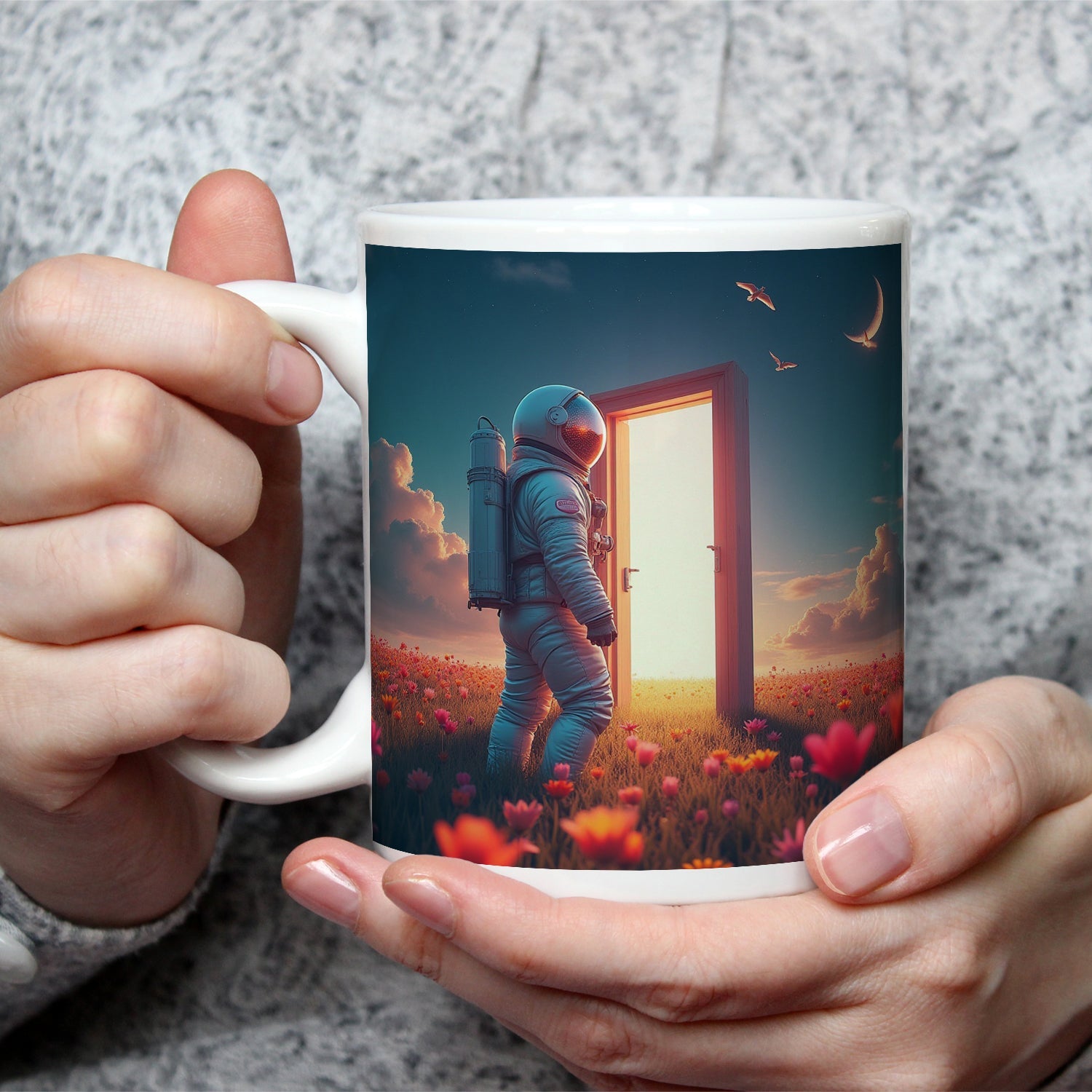 Motivtasse Ein Astronaut betritt das Licht – Traum trifft Unendlichkeit. - deyoli