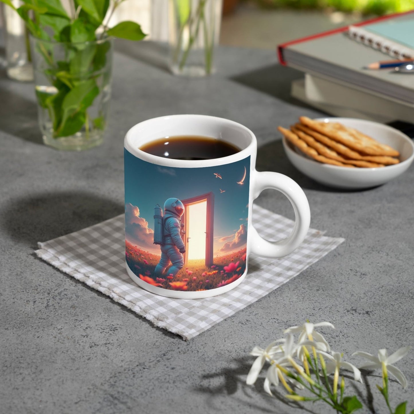 Motivtasse Ein Astronaut betritt das Licht – Traum trifft Unendlichkeit. - deyoli