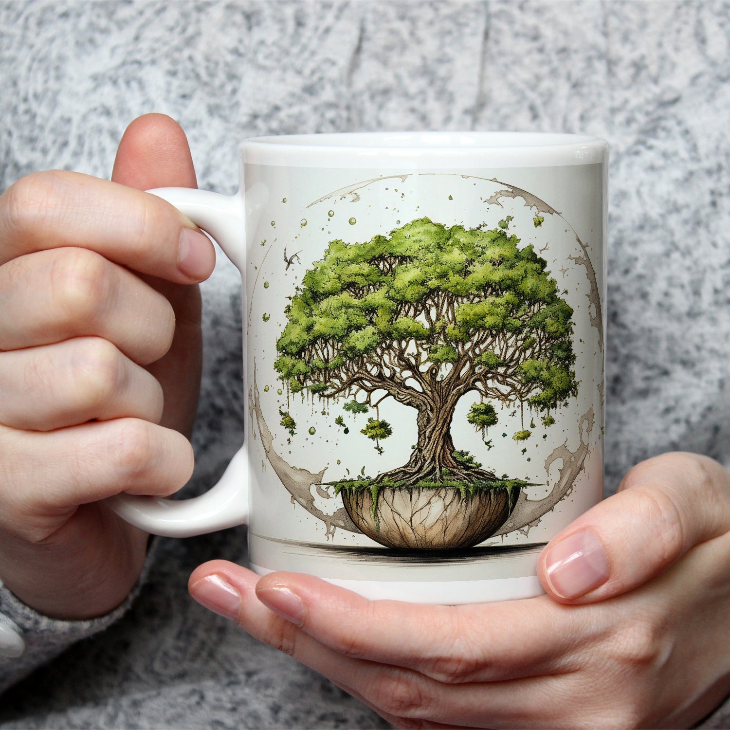 Motivtasse Ein Baum der Welten schwebt in stiller Balance. - deyoli