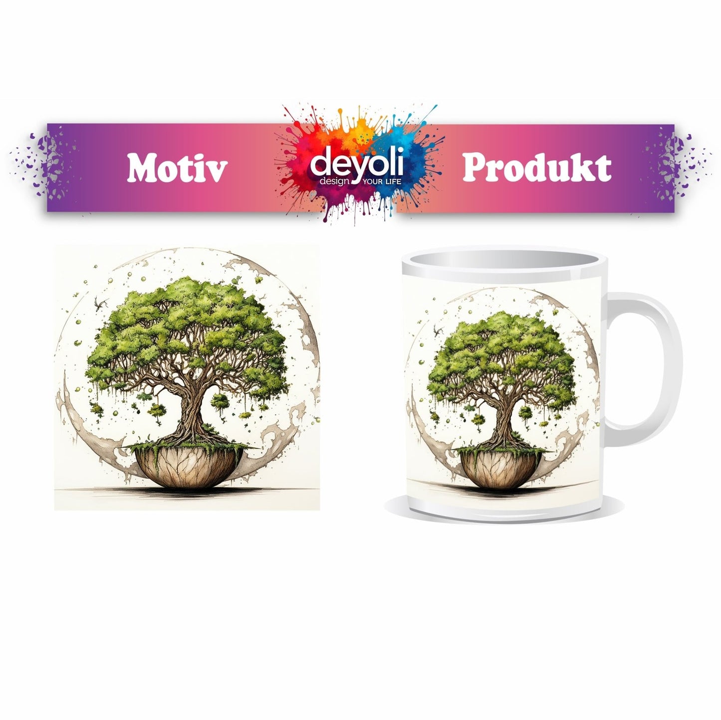 Motivtasse Ein Baum der Welten schwebt in stiller Balance. - deyoli