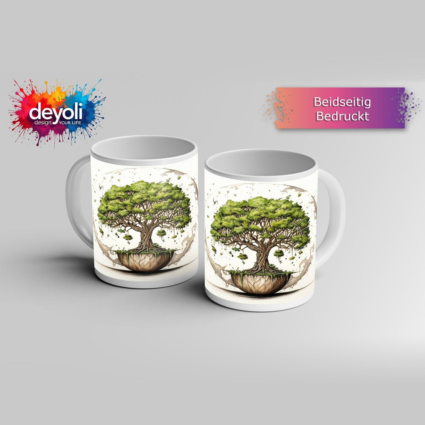 Motivtasse Ein Baum der Welten schwebt in stiller Balance. - deyoli