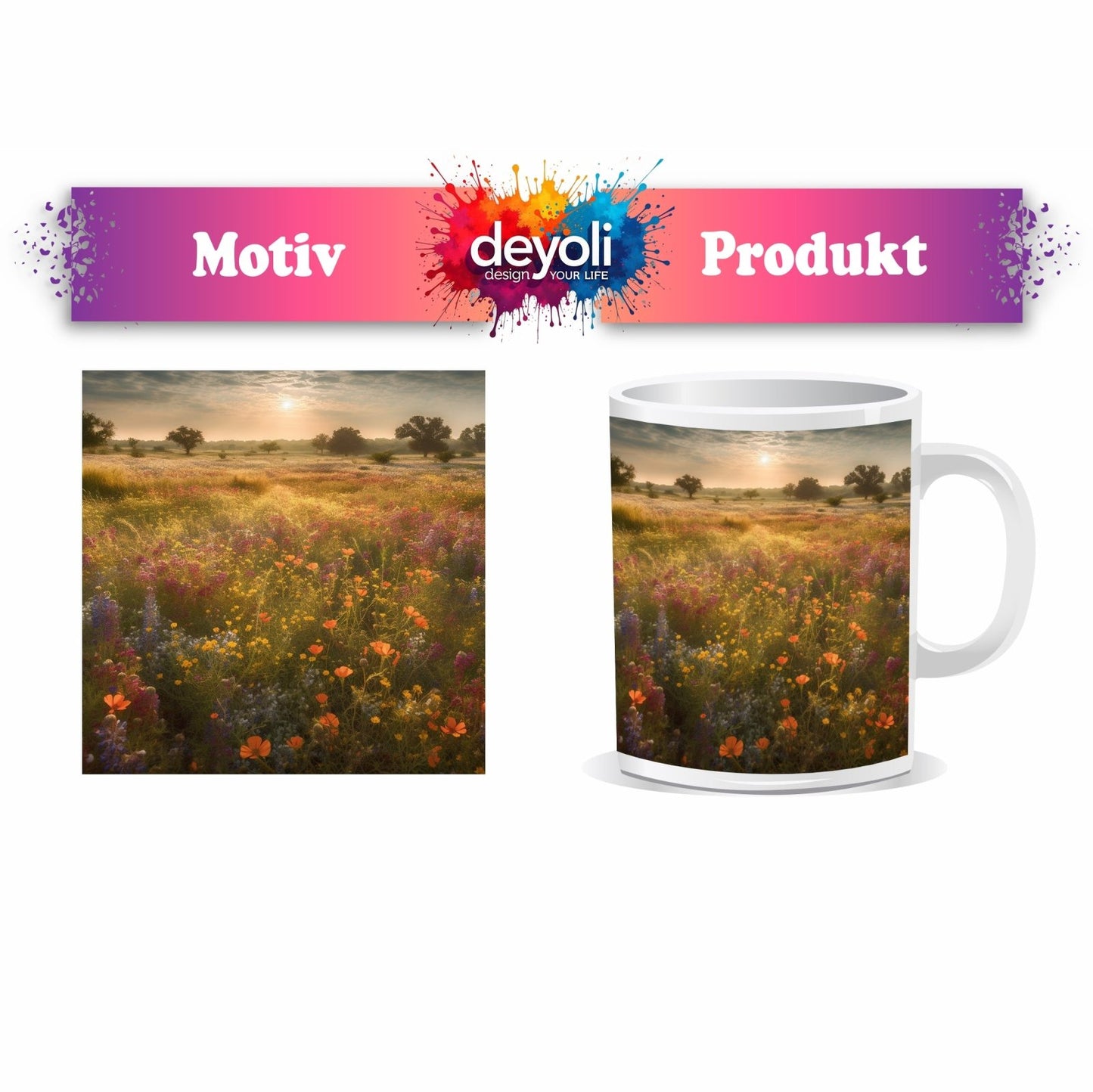 Motivtasse Ein Blütenmeer erwacht im goldenen Morgenlicht. - deyoli