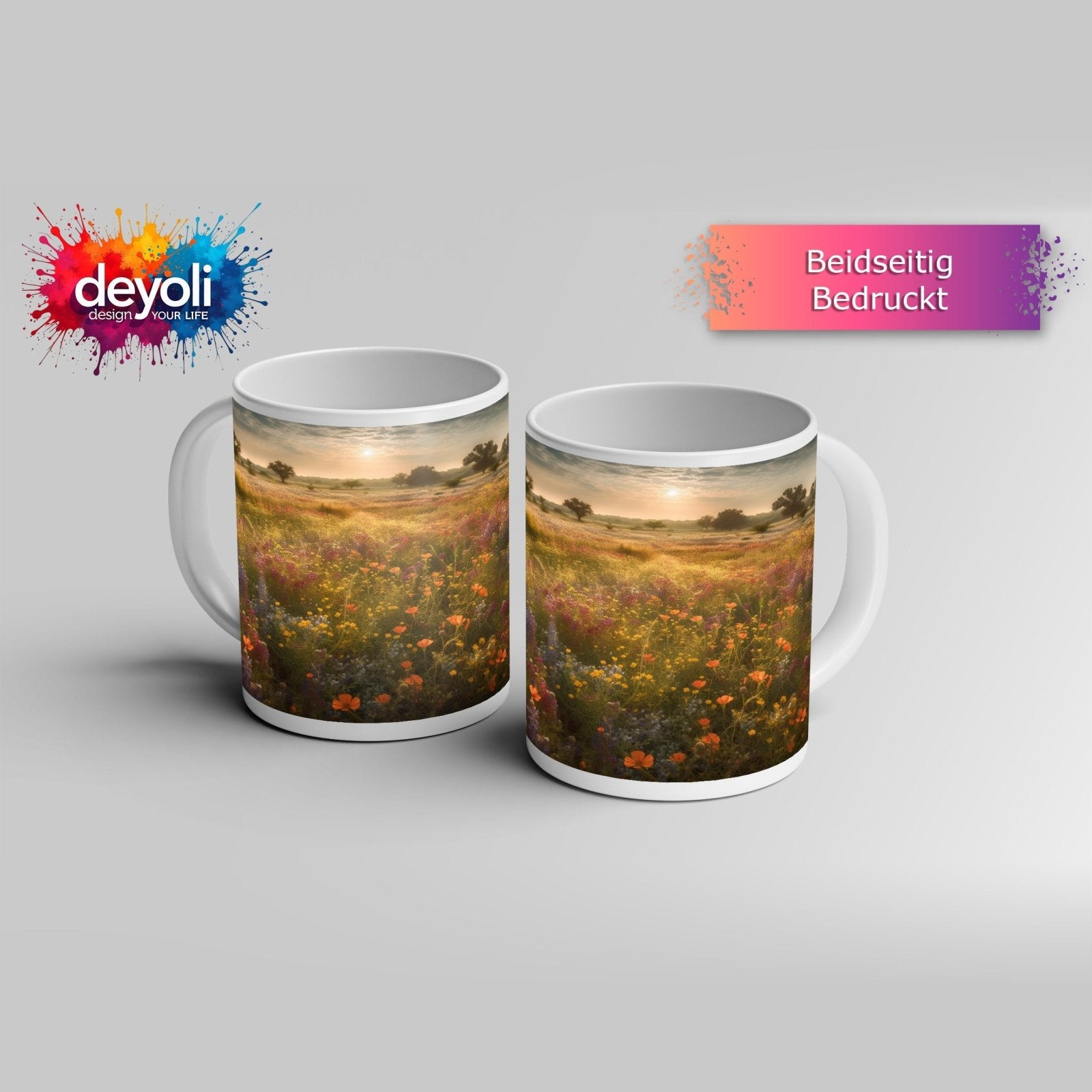 Motivtasse Ein Blütenmeer erwacht im goldenen Morgenlicht. - deyoli