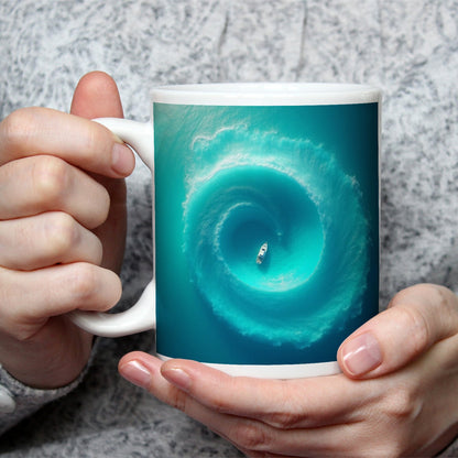 Motivtasse Ein Boot im Wirbel der Tiefe – still in der Bewegung. - deyoli