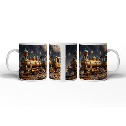 Motivtasse Ein goldener Zug rollt durch galaktische Träume. - deyoli