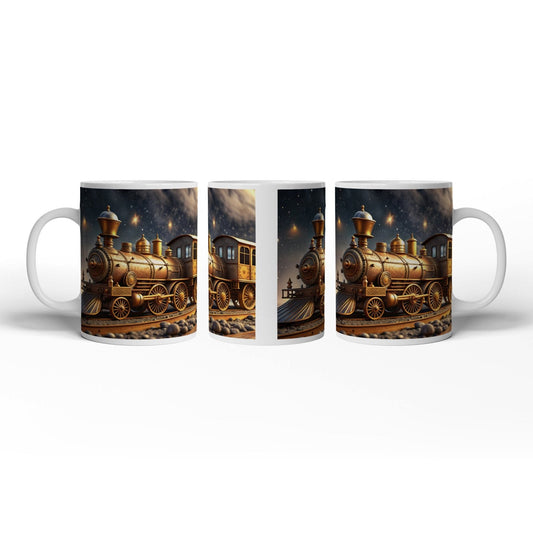 Motivtasse Ein goldener Zug rollt durch galaktische Träume. - deyoli