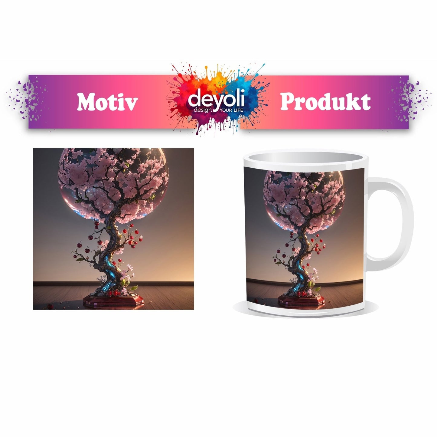 Motivtasse Ein Kirschbaum gefangen in gläserner Poesie. - deyoli