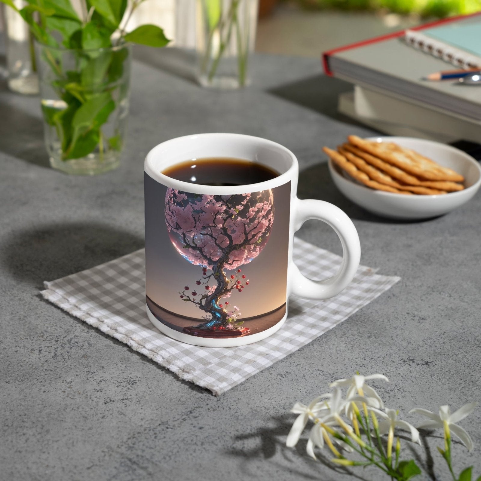 Motivtasse Ein Kirschbaum gefangen in gläserner Poesie. - deyoli