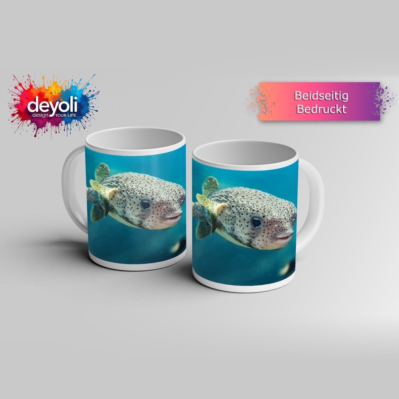 Motivtasse Ein Kugelfisch blickt neugierig in die Tiefe. - deyoli