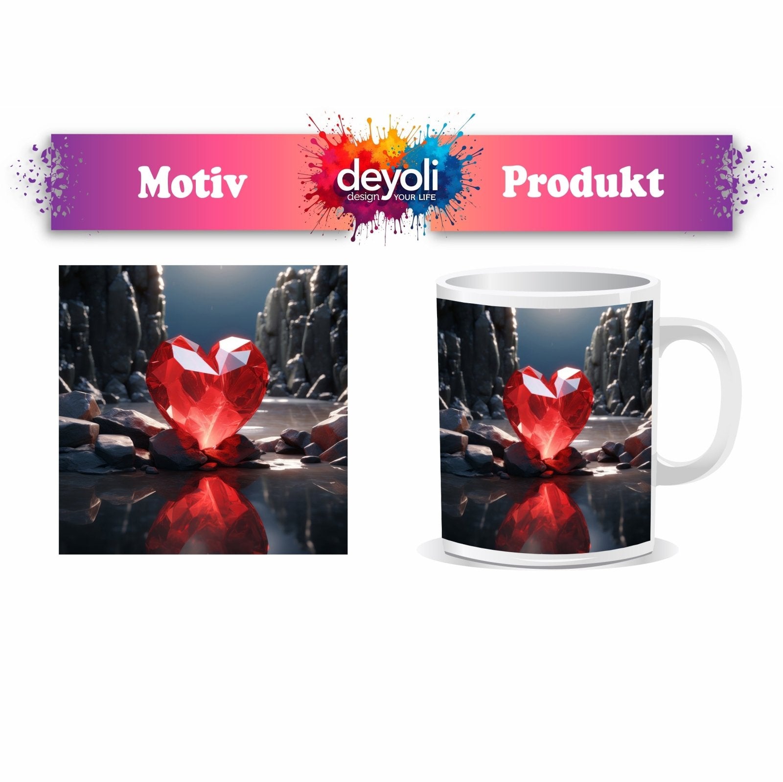 Motivtasse Ein leuchtendes Herz aus Kristall – Kraft in reiner Form. - deyoli