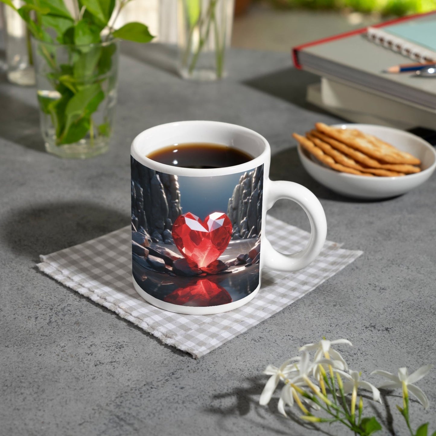 Motivtasse Ein leuchtendes Herz aus Kristall – Kraft in reiner Form. - deyoli