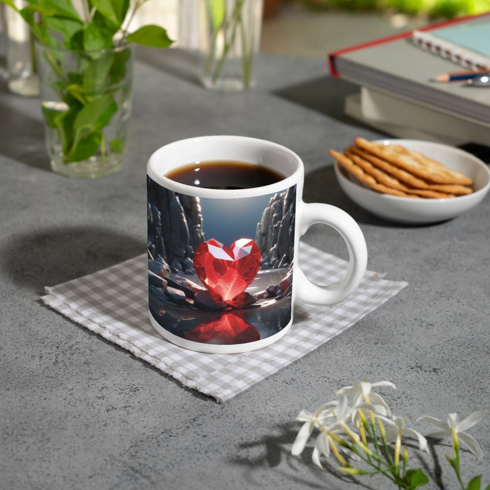 Motivtasse Ein leuchtendes Herz aus Kristall – Kraft in reiner Form. - deyoli