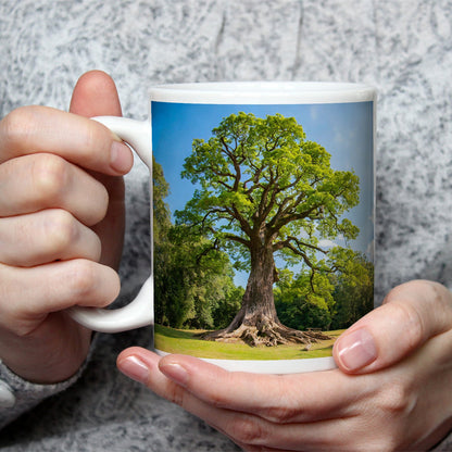 Motivtasse Ein majestätischer Baum, fest verwurzelt im Licht. - deyoli
