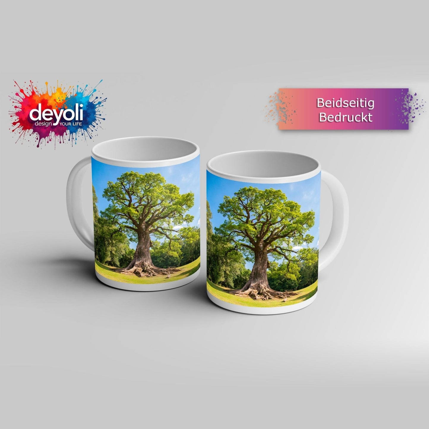 Motivtasse Ein majestätischer Baum, fest verwurzelt im Licht. - deyoli