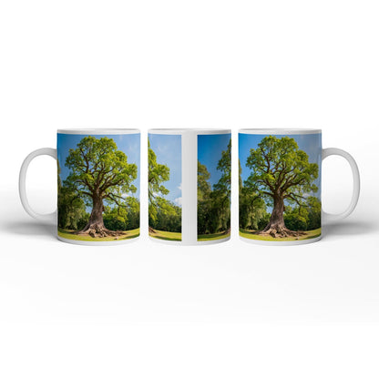 Motivtasse Ein majestätischer Baum, fest verwurzelt im Licht. - deyoli