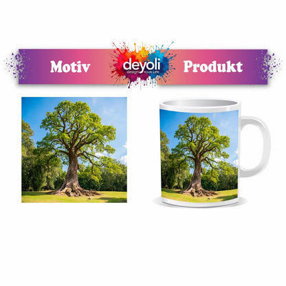 Motivtasse Ein majestätischer Baum, fest verwurzelt im Licht. - deyoli