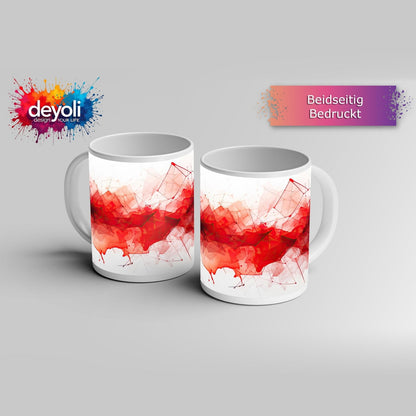 Motivtasse Ein Netz aus Rot spinnt sich wild in flüssiger Bewegung. - deyoli