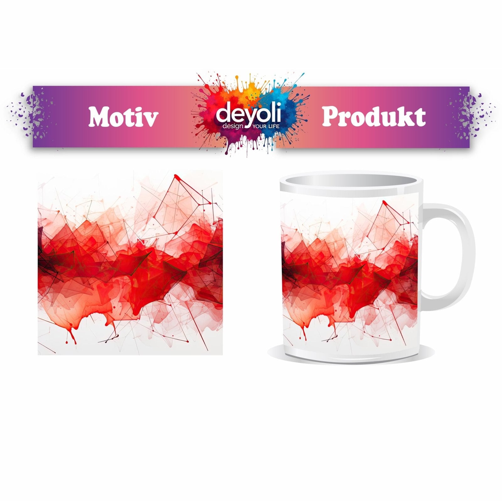 Motivtasse Ein Netz aus Rot spinnt sich wild in flüssiger Bewegung. - deyoli