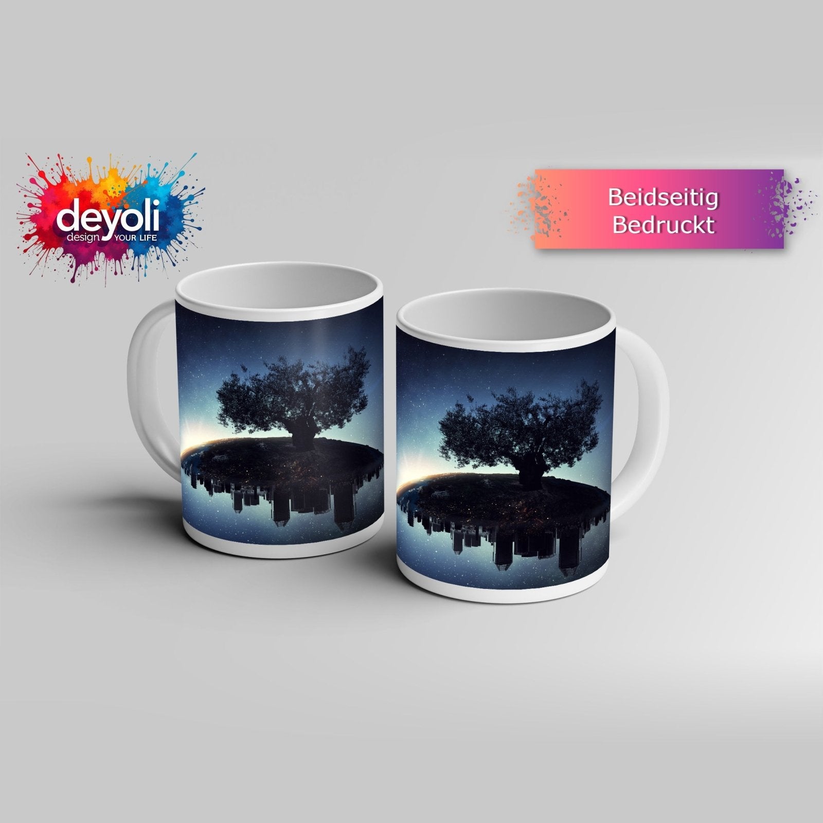 Motivtasse Ein stiller Baum wacht über schlafende Städte. - deyoli
