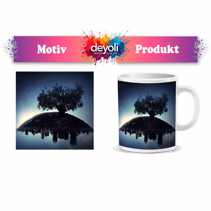 Motivtasse Ein stiller Baum wacht über schlafende Städte. - deyoli