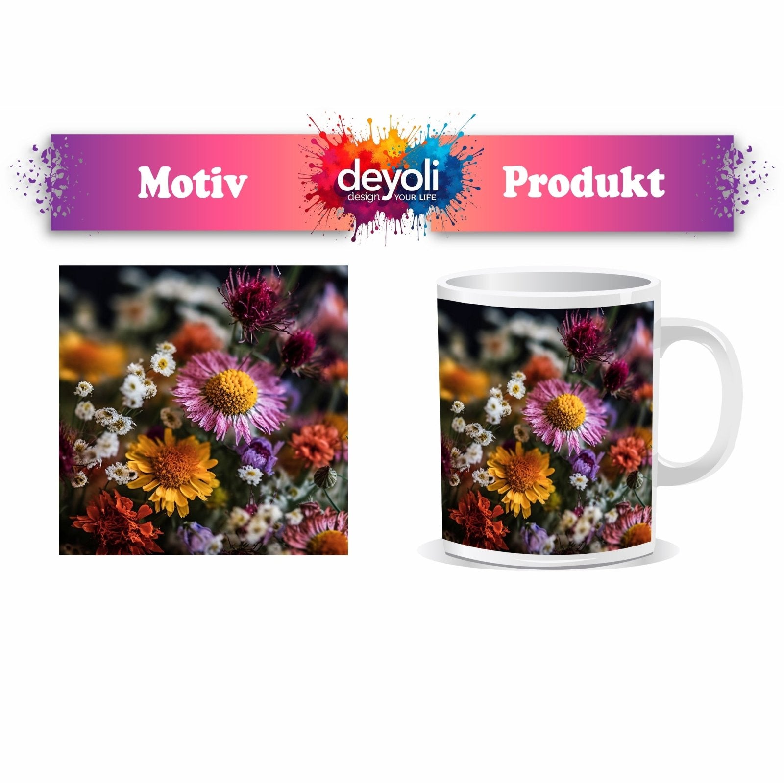 Motivtasse Ein wildes Blütenmeer, kraftvoll in Farbe und Form. - deyoli