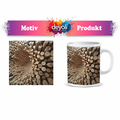 Motivtasse Ein Wirbel aus Holz – chaotisch, doch voller Ordnung. - deyoli