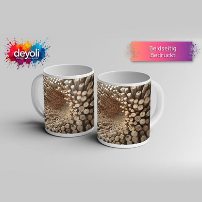 Motivtasse Ein Wirbel aus Holz – chaotisch, doch voller Ordnung. - deyoli