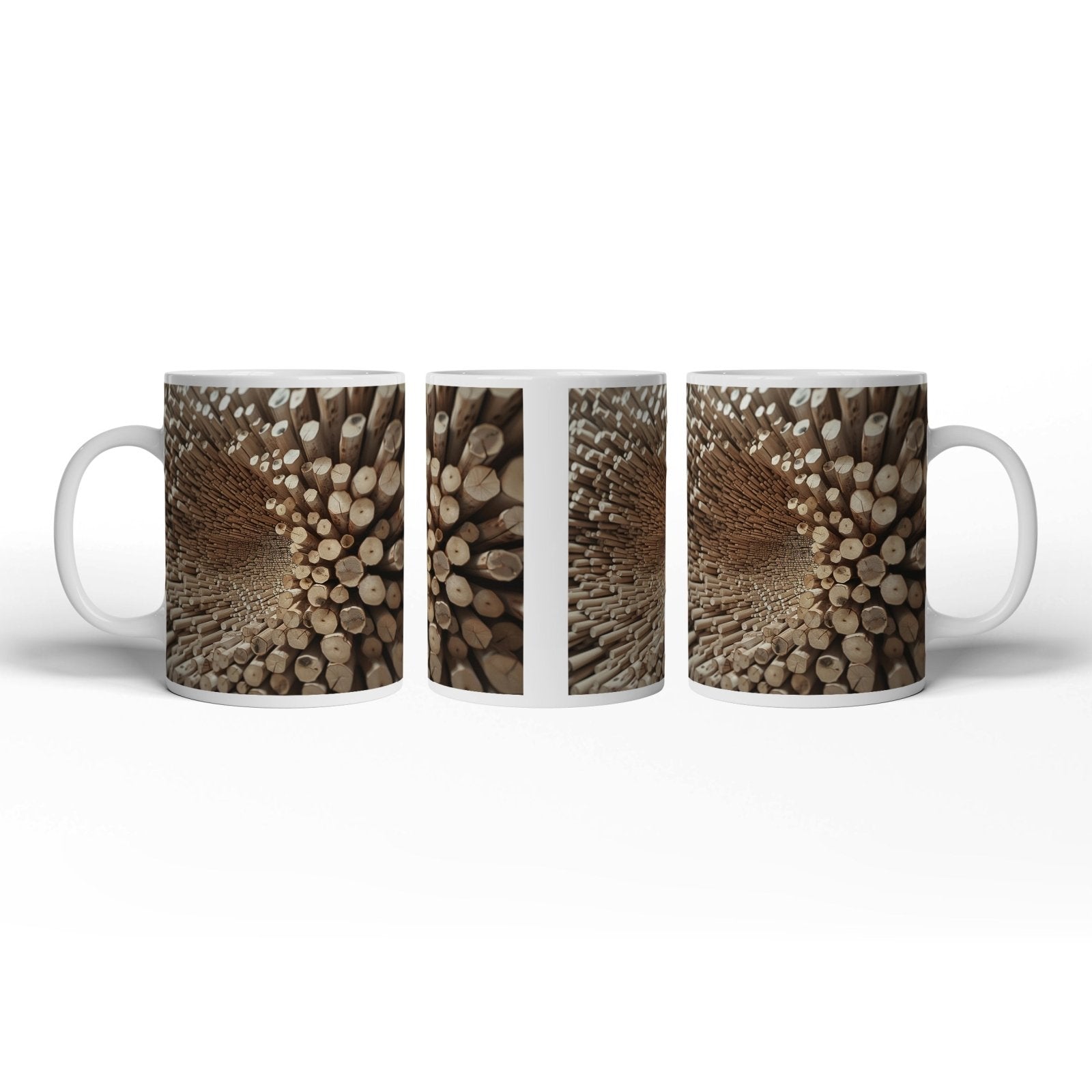 Motivtasse Ein Wirbel aus Holz – chaotisch, doch voller Ordnung. - deyoli