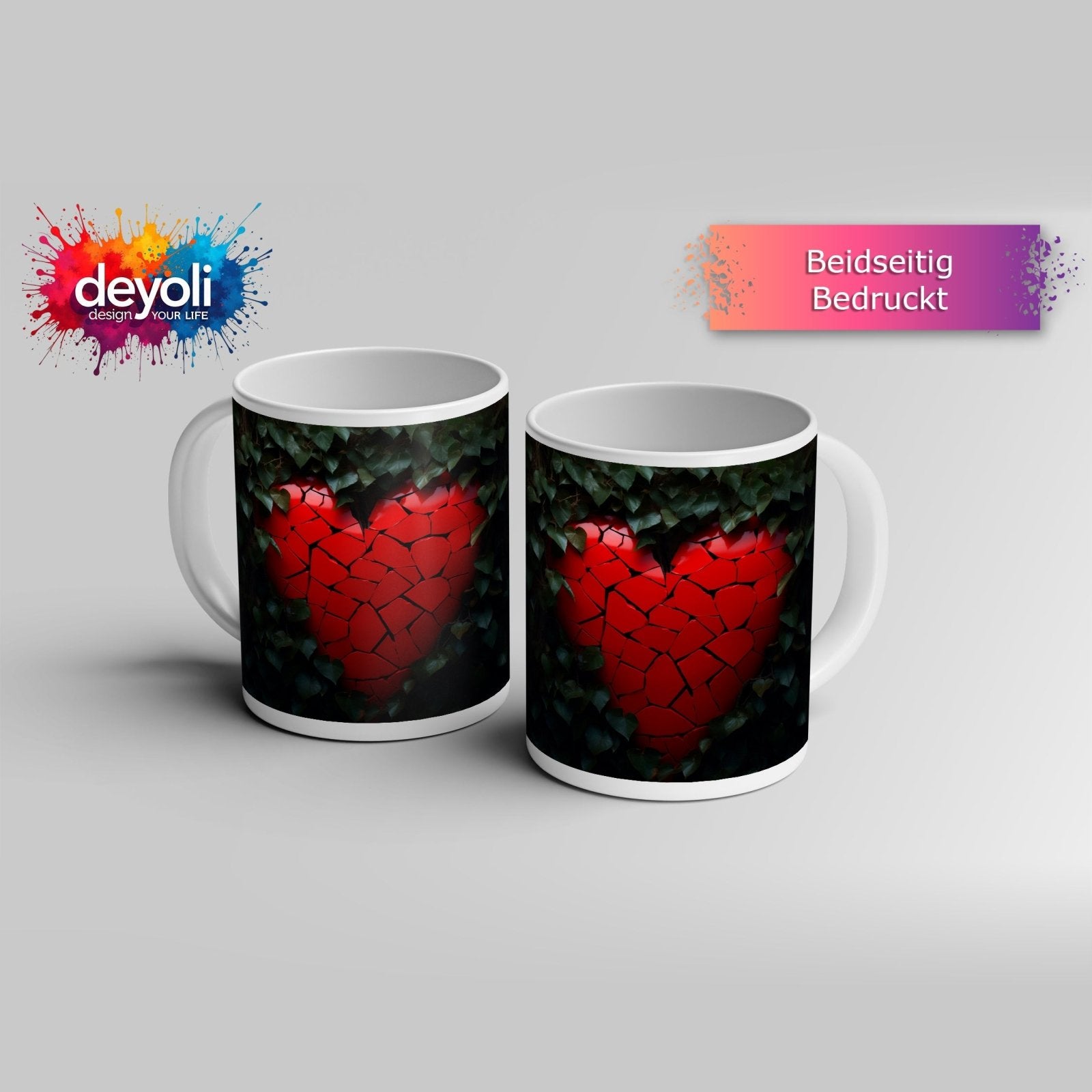 Motivtasse Ein zersplittertes Herz glüht geheimnisvoll im Laub. - deyoli
