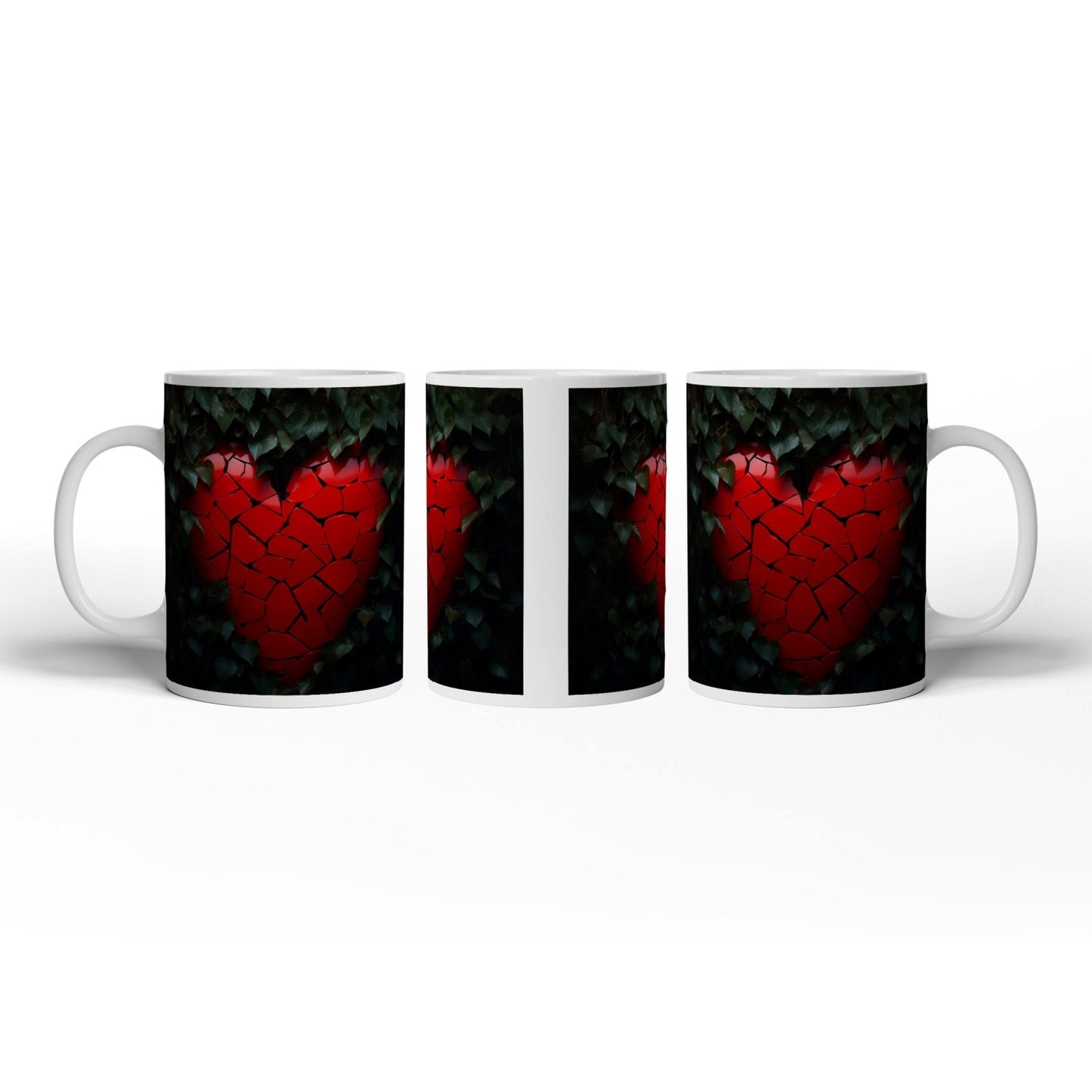 Motivtasse Ein zersplittertes Herz glüht geheimnisvoll im Laub. - deyoli