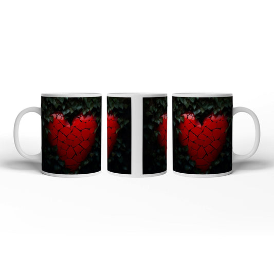 Motivtasse Ein zersplittertes Herz glüht geheimnisvoll im Laub. - deyoli
