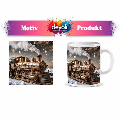 Motivtasse Ein Zug aus Gold durchquert funkelnde Sternennächte. - deyoli
