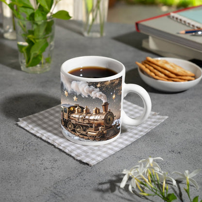 Motivtasse Ein Zug aus Gold durchquert funkelnde Sternennächte. - deyoli