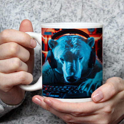 Motivtasse Eisiger Fokus – Gamer - Eisbär im roten Neonlicht. - deyoli