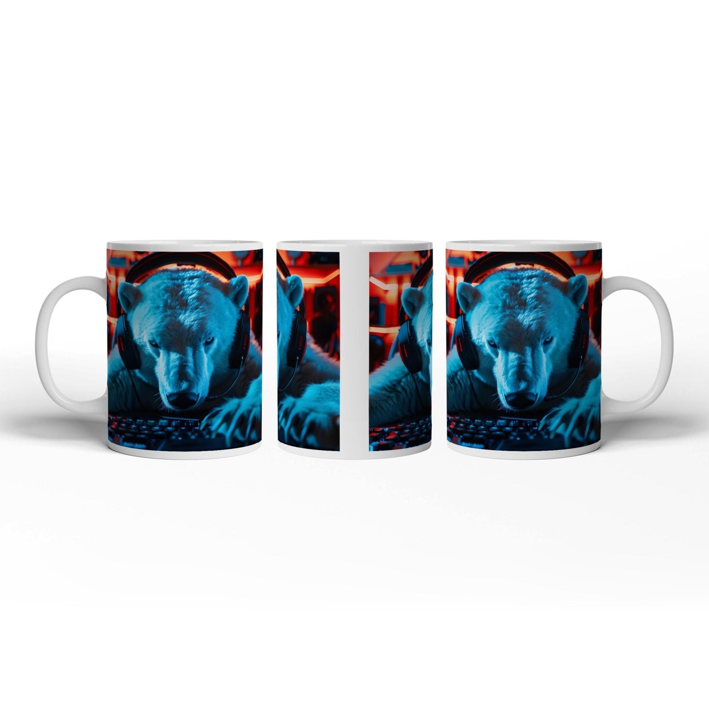 Motivtasse Eisiger Fokus – Gamer - Eisbär im roten Neonlicht. - deyoli