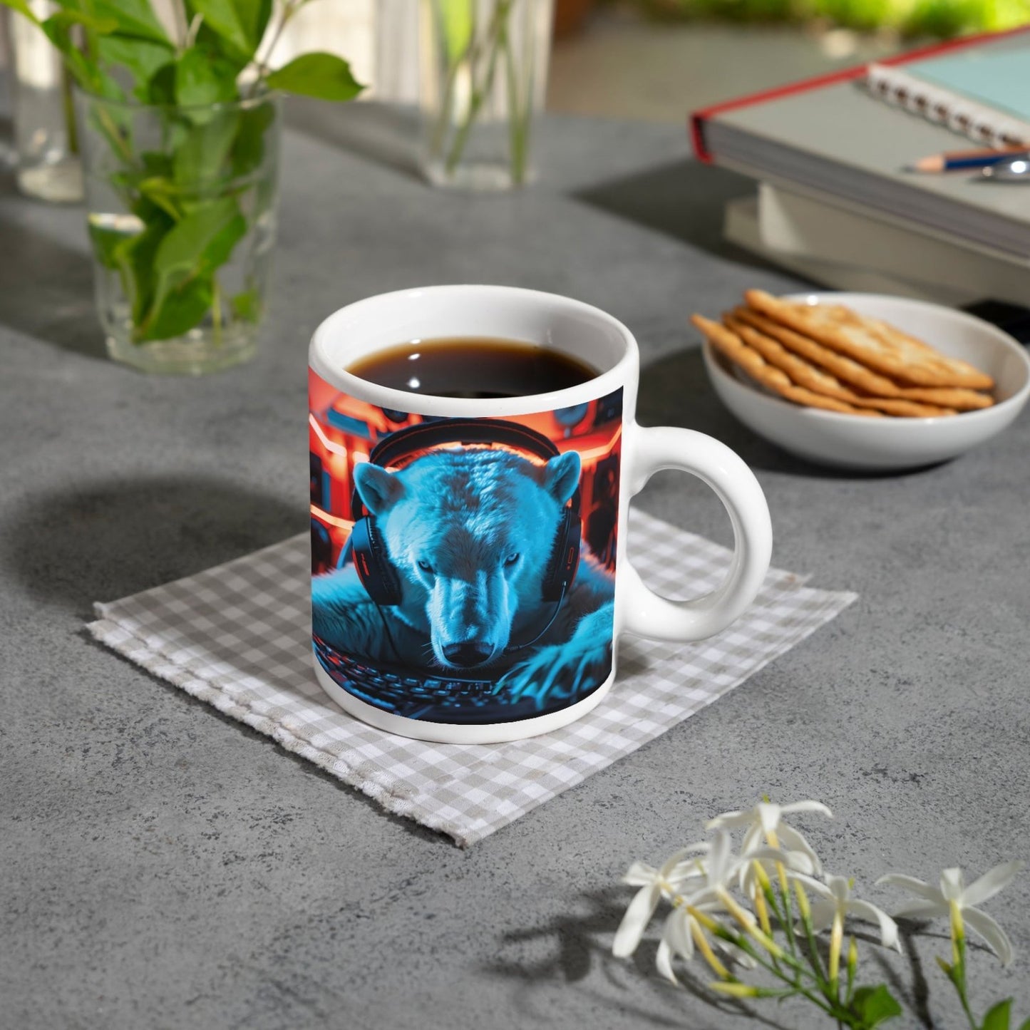Motivtasse Eisiger Fokus – Gamer - Eisbär im roten Neonlicht. - deyoli