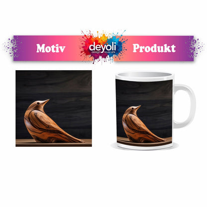 Motivtasse Eleganz aus Holz – ein Vogel in zeitloser Formvollendung. - deyoli