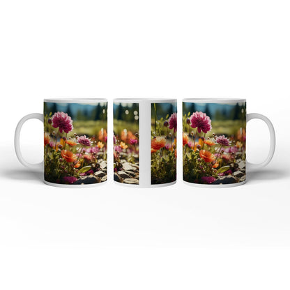 Motivtasse Farbenpracht blüht auf zwischen Kieseln und Sonnenstrahlen. - deyoli