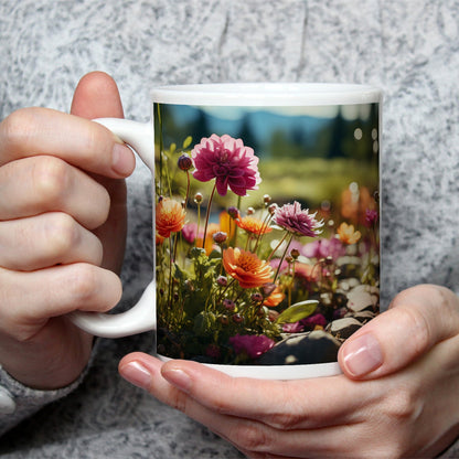 Motivtasse Farbenpracht blüht auf zwischen Kieseln und Sonnenstrahlen. - deyoli